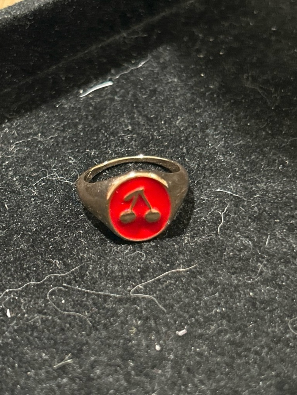 Red Cherry Signet Ring - unisex size 7